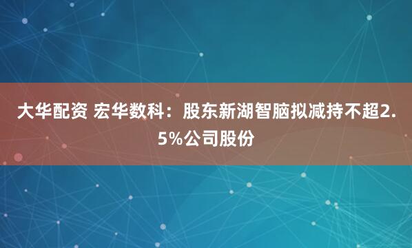 大华配资 宏华数科：股东新湖智脑拟减持不超2.5%公司股份